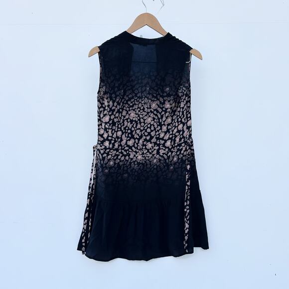 AllSaints Leopard Silk Mini Dress Black Ruffle Tiered Tank Style 2 Short - Picture 4 of 7